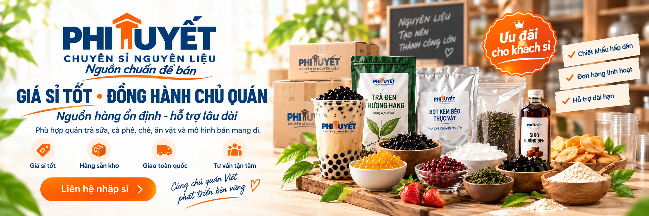 Chuyên sỉ nguyên liệu đồ uống và ăn vặt