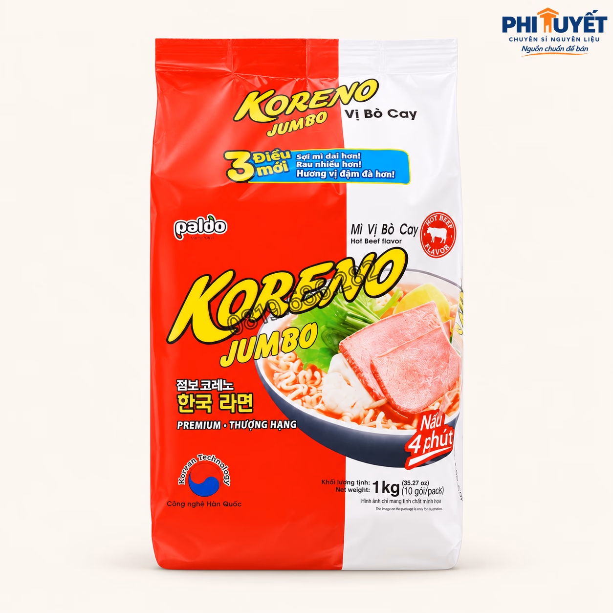 Mỳ Jumbo Koreno bò cay trắng 100g-Lốc