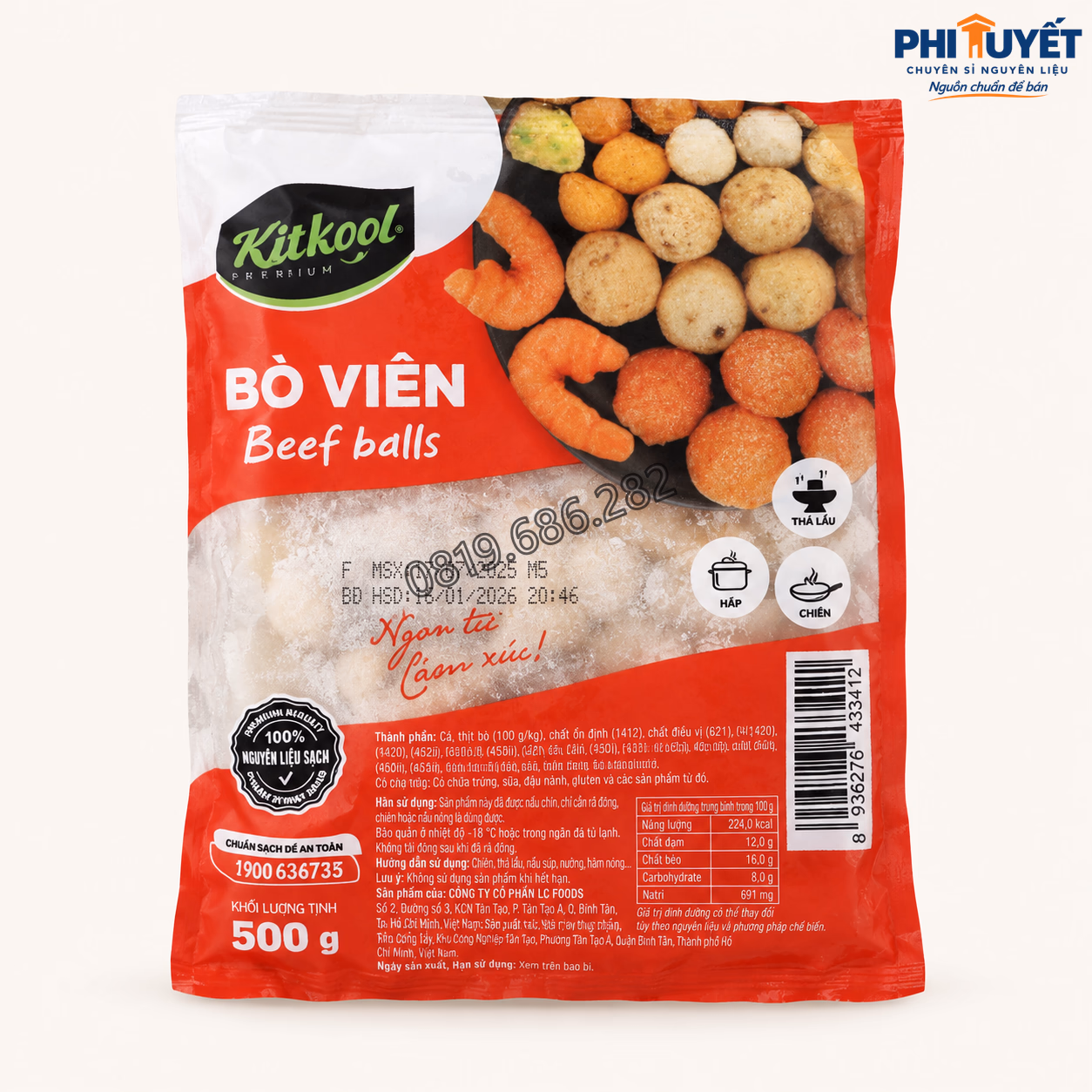 Bò Viên Hồng Kitkool 500g